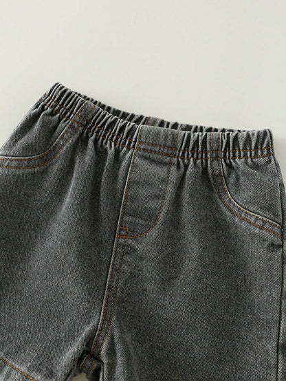 Prenda negra short de mezclilla para bebe con cintura elástica y bolsillos