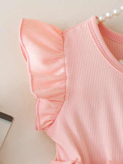 Prenda rosa vestido para bebe detalle de manga con volantes
