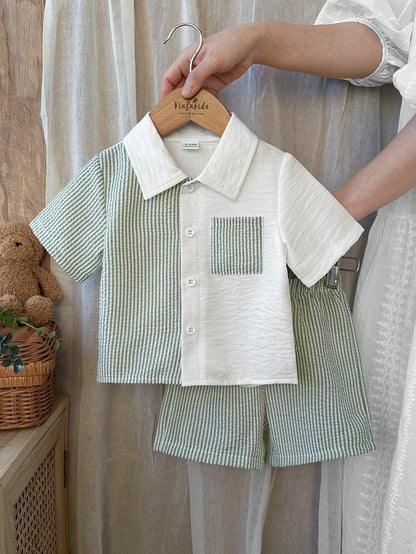 Prenda verde conjunto para bebe textura tipo waffle detalle