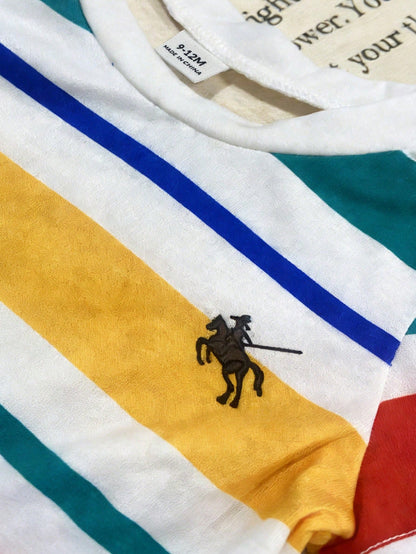 Prenda multicolor conjunto para bebe detalle de bordado en camiseta de rayas
