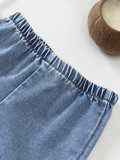 Prenda multicolor conjunto para bebe detalle de pantalón denim con cintura elástica