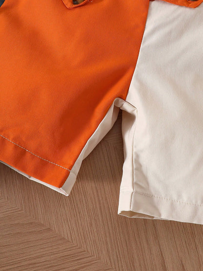 Prenda naranja conjunto para bebe detalle de peto dinosaurio