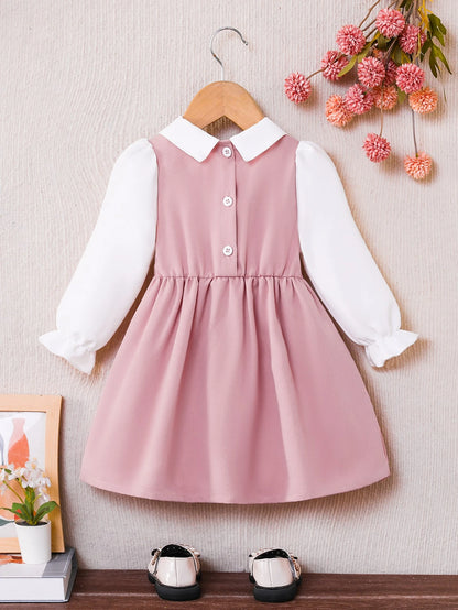 Prenda rosa vestido para bebe con falda plisada y cierre posterior vista trasera