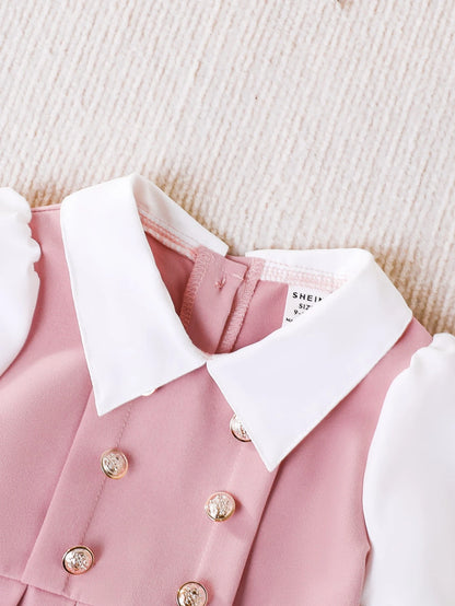 Prenda rosa vestido para bebe con detalle de cuello camisero blanco