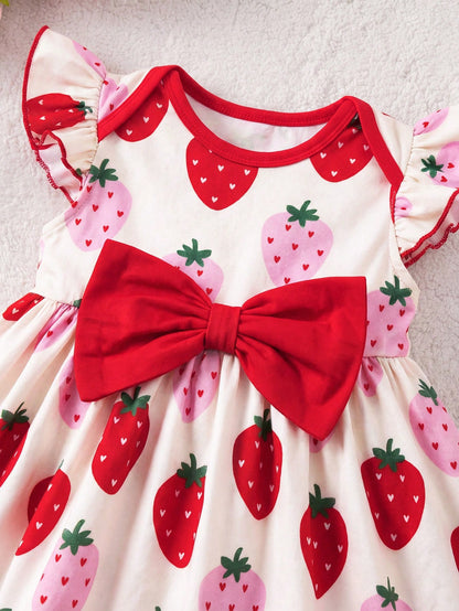 Prenda rojo vestido para bebe con lazo delantero detalle del acabado