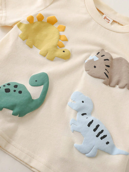 Prenda albaricoque conjunto para bebe detalle de camiseta con dinosaurios en relieve