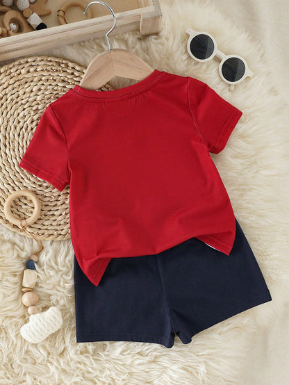 Conjunto rojo y azul para bebe con camiseta vista trasera