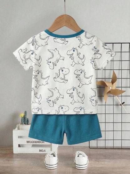 Prenda blanca conjunto para bebe con estampado de dinosaurios vista trasera