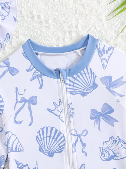 Prenda azul traje de baño para bebe con detalle de cremallera frontal