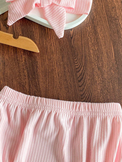 Prenda rosada conjunto para bebe con short acanalado y cintura elástica