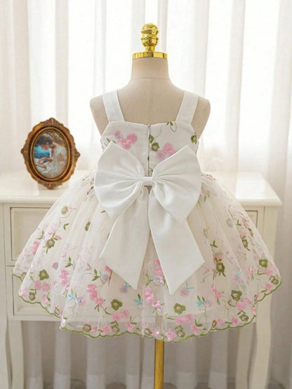 Prenda blanca vestido de tul para bebe con lazo grande vista trasera