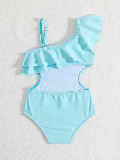 Prenda celeste traje de baño para bebe con aberturas laterales vista trasera