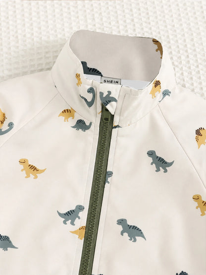 Chaqueta crema para bebe con detalle de cuello alto y cremallera verde oliva