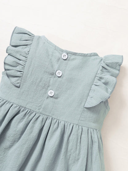 Vestido Neblina azul con volantes y bordado