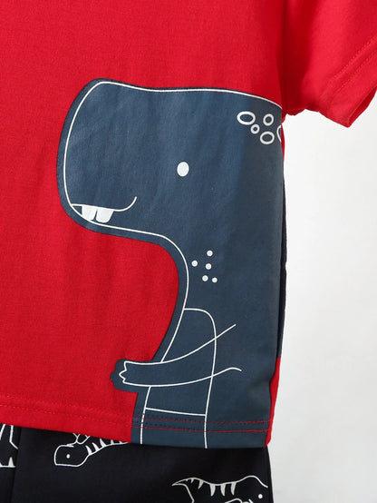 Conjunto Rojo de Camiseta Dinosaurio y Shorts para Niño