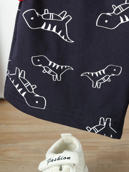 Conjunto Rojo de Camiseta Dinosaurio y Shorts para Niño