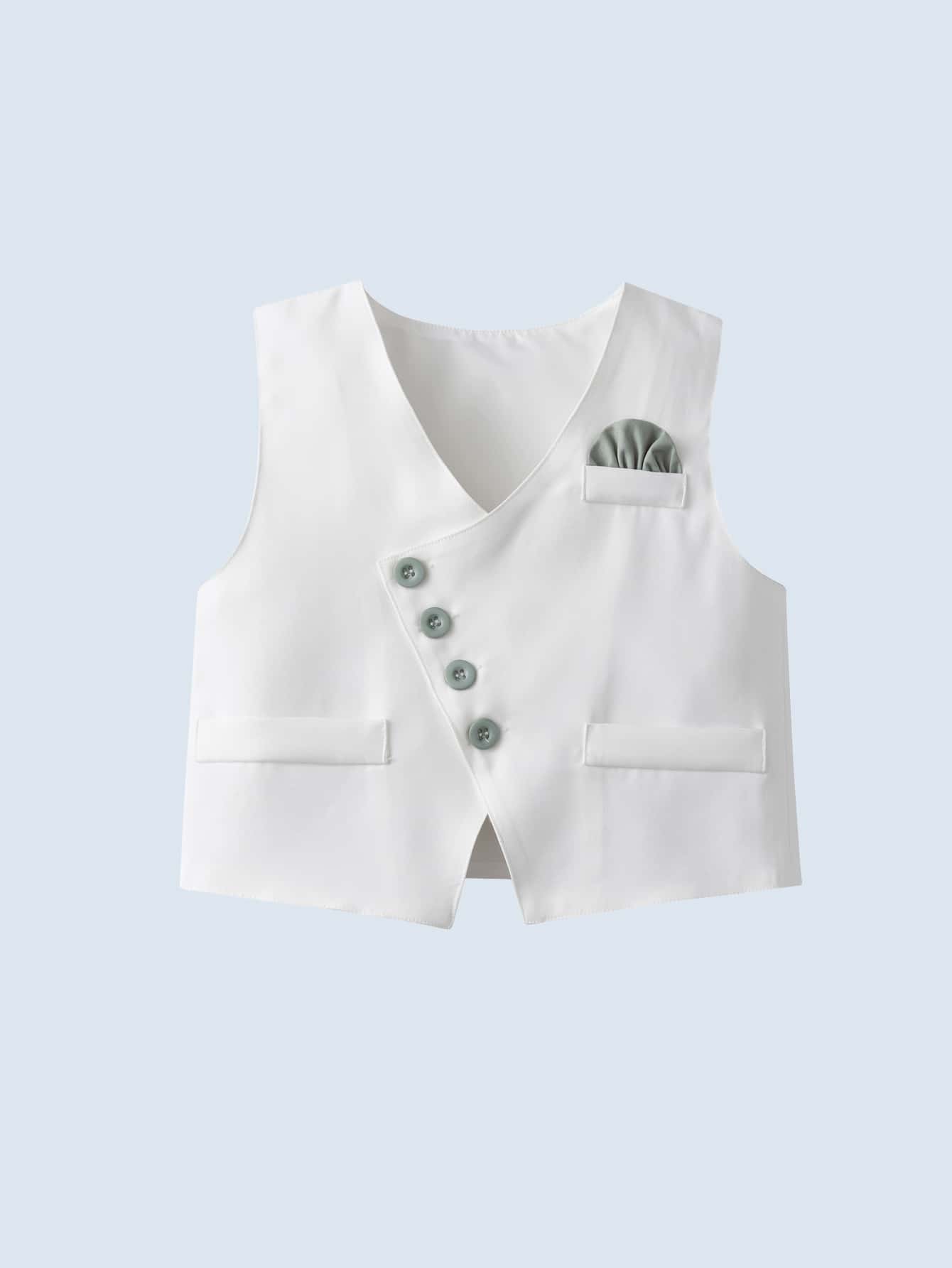 Conjunto verde elegante con chaleco y camisa blanca