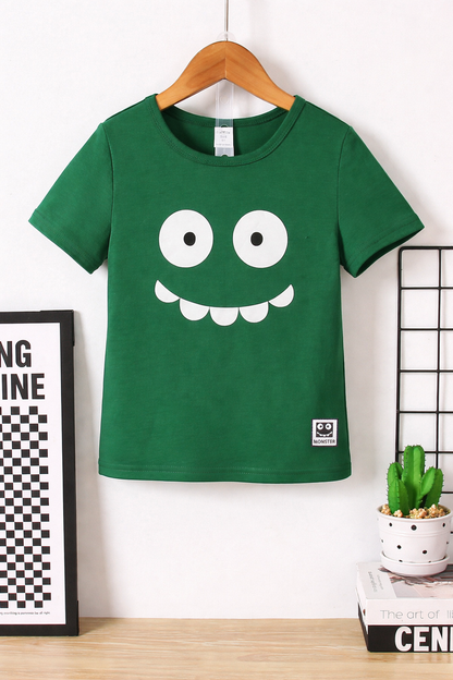 Playera verde para niño con estampado de cara sonriente