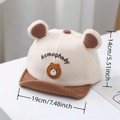 Gorro para bebe con orejitas de oso detalle bordado frontal