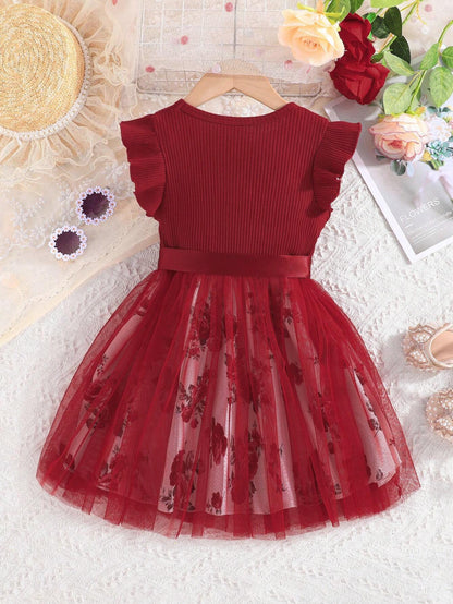 Prenda roja vestido para bebe vista trasera con falda de tul
