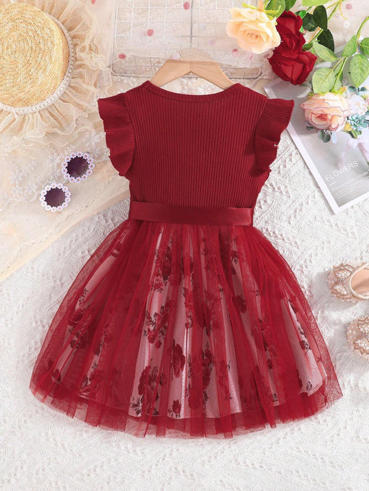 Prenda roja vestido para bebe vista trasera con falda de tul
