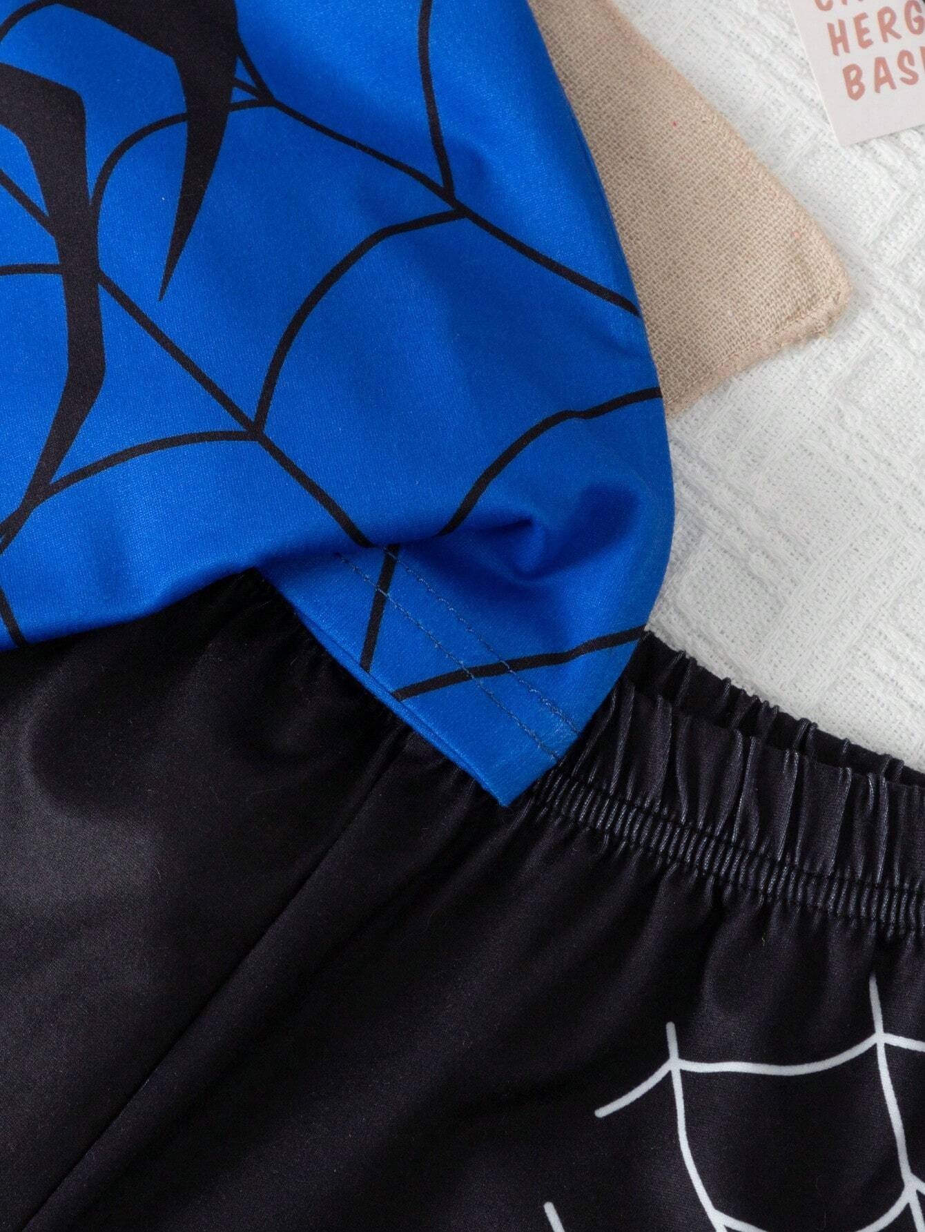 Conjunto azul con araña negra para niño verano
