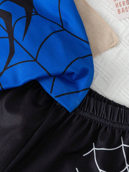Conjunto azul con araña negra para niño verano