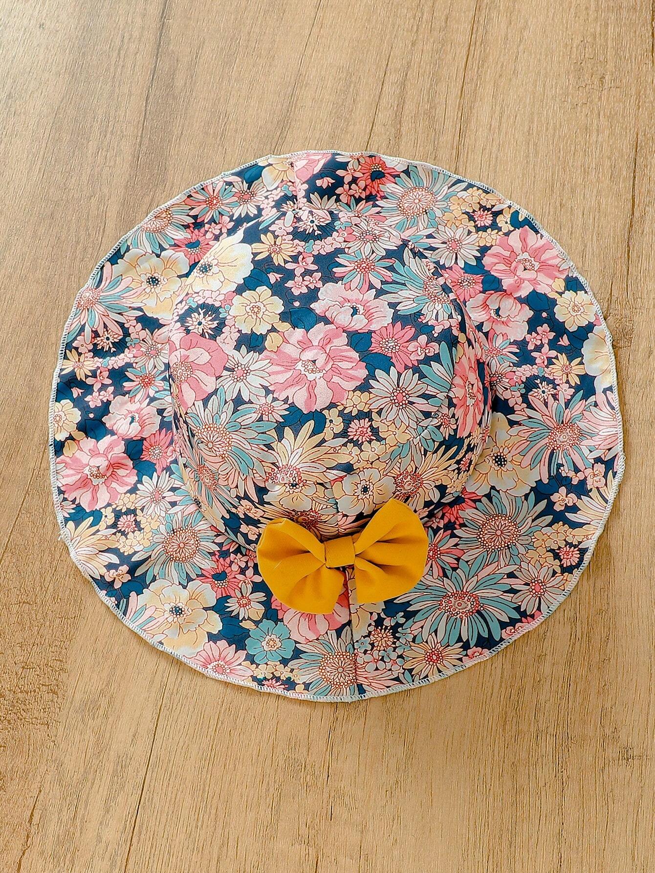 Vestido floral multicolor con sombrero