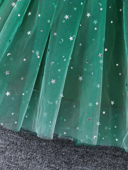 Prenda verde vestido para bebe detalle de tul con estrellas