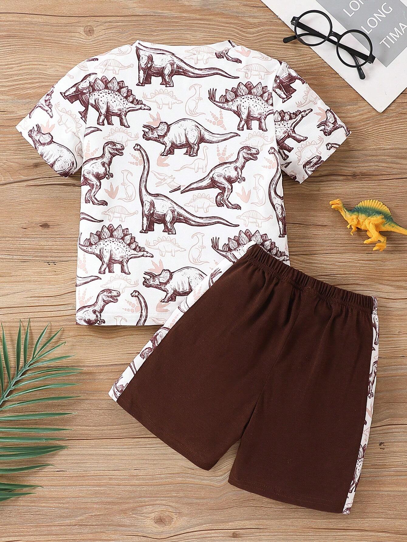 Conjunto marrón de 2 piezas con estampado de dinosaurios
