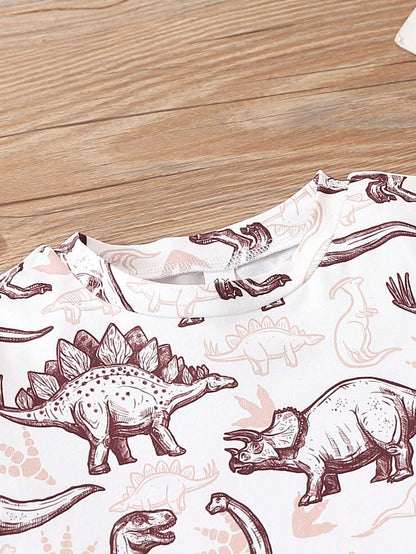 Conjunto marrón de 2 piezas con estampado de dinosaurios