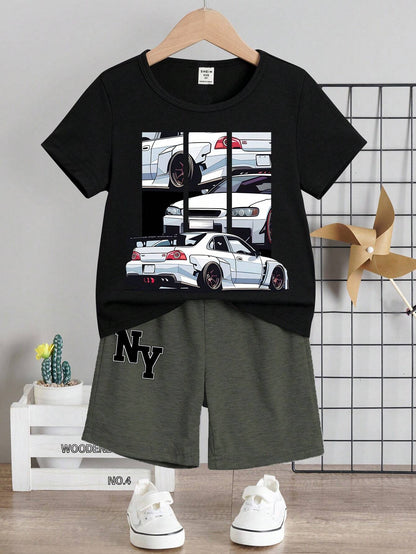 Set verde oscuro de 2 piezas con camiseta y shorts casuales