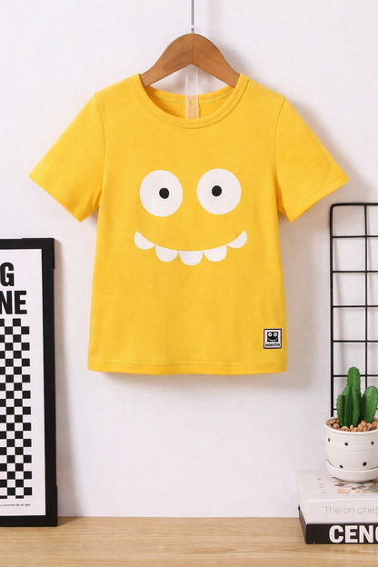 Playera Amarillo para niño con estampado de cara sonriente
