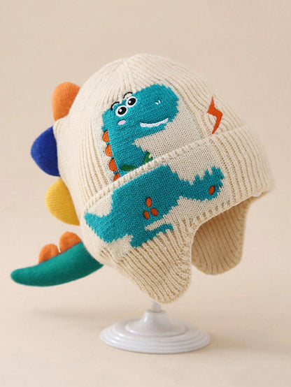 Gorro Beige Dinosaurio Con Orejeras