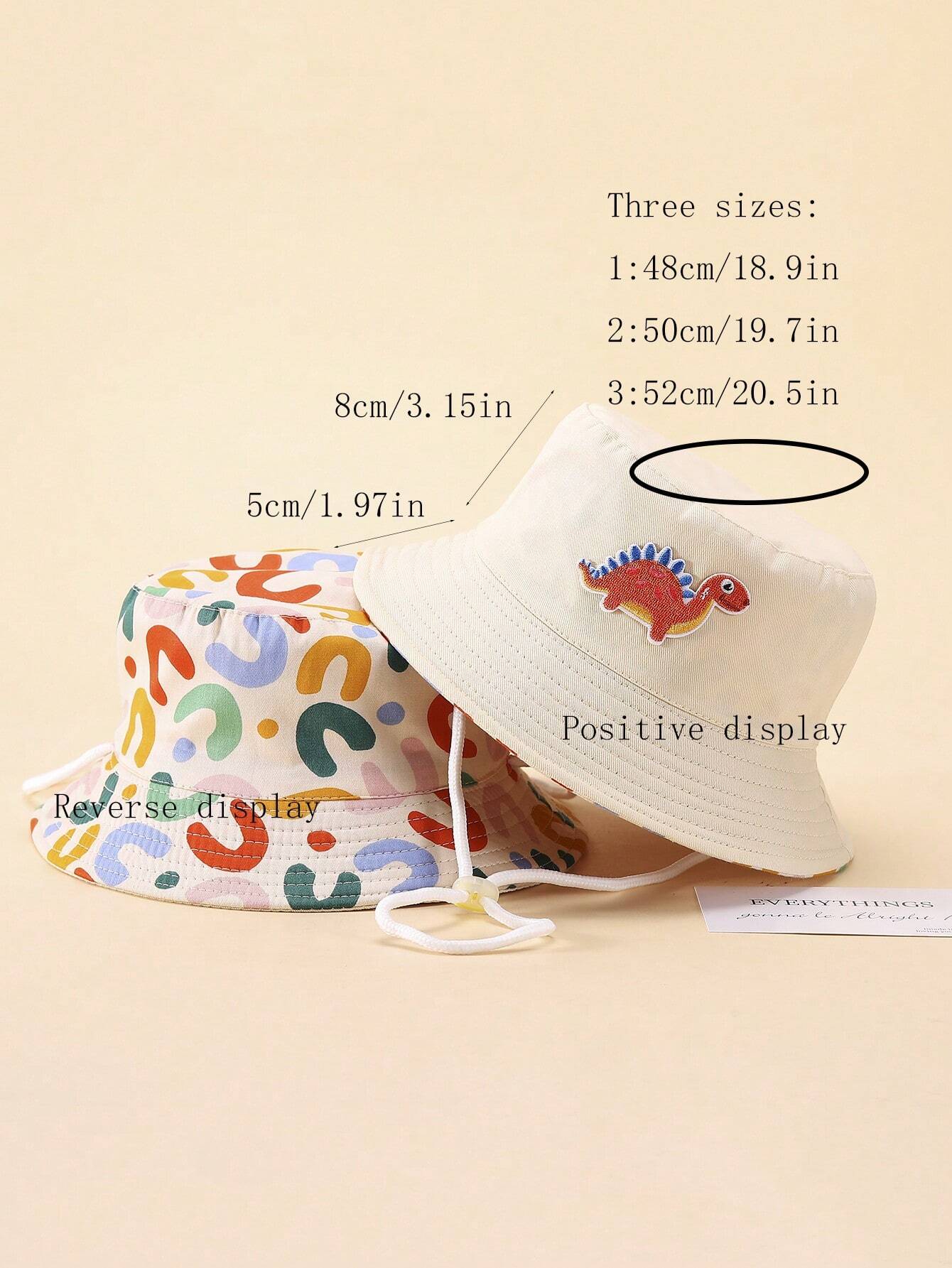 Prenda beige sombrero cubo para bebe reversible con dinosaurio y doble cara
