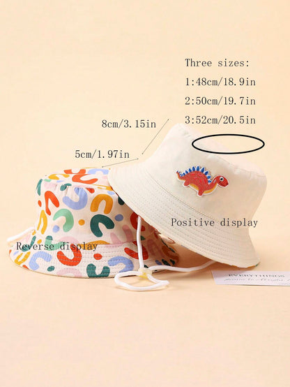 Prenda beige sombrero cubo para bebe reversible con dinosaurio y doble cara