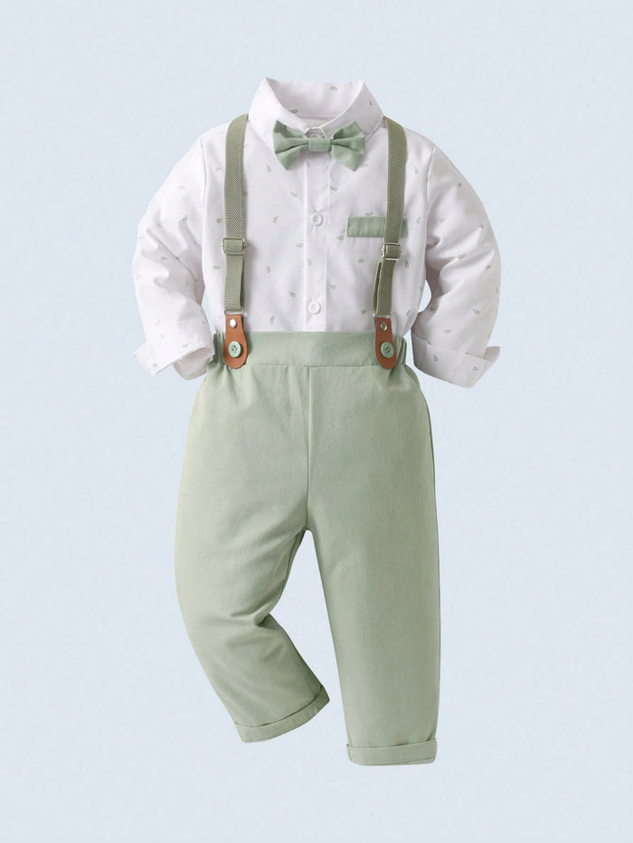 Conjunto Formal Verde Salvia Con Tirantes Y Moño