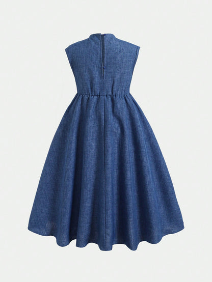 Prenda azul vestido para bebe vista trasera con cierre posterior