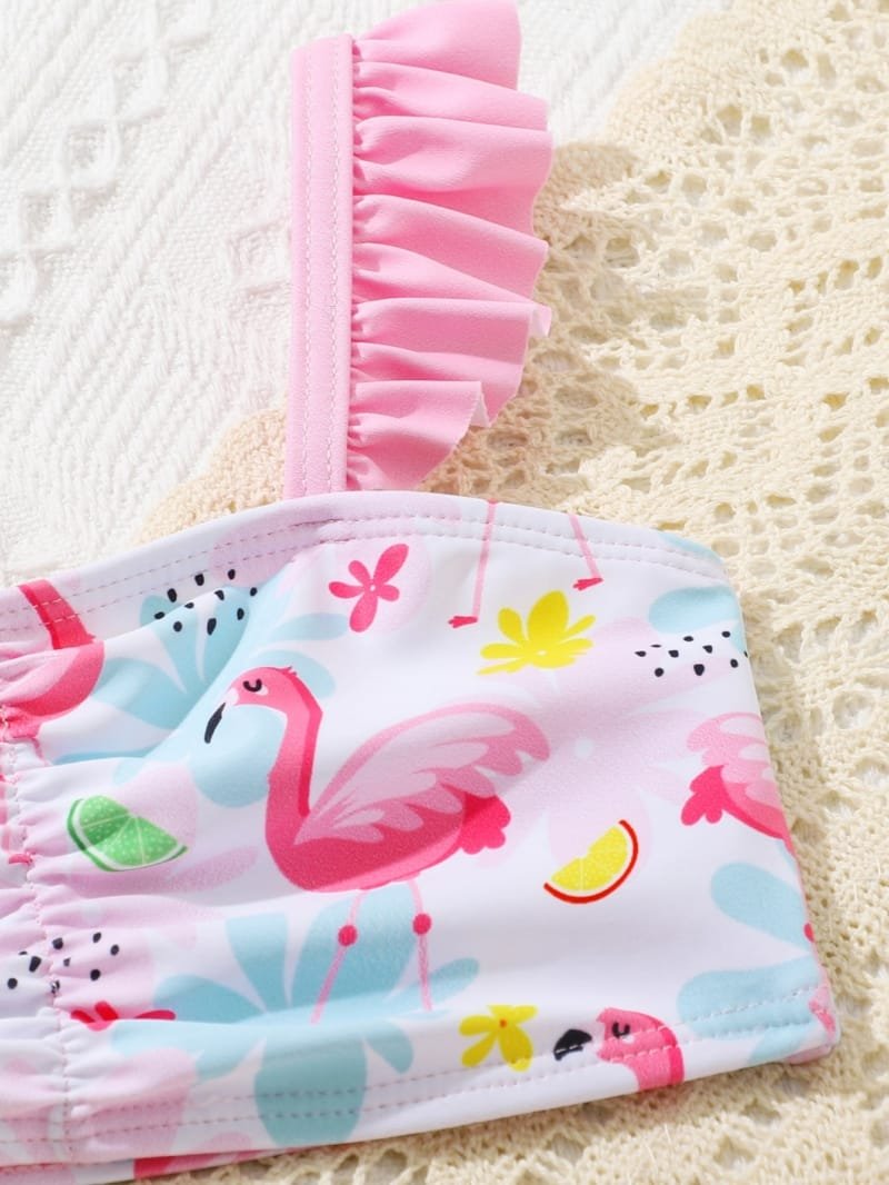 Conjunto de playa multicolor con falda y estampado de flamencos