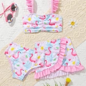 Conjunto de playa multicolor con falda y estampado de flamencos