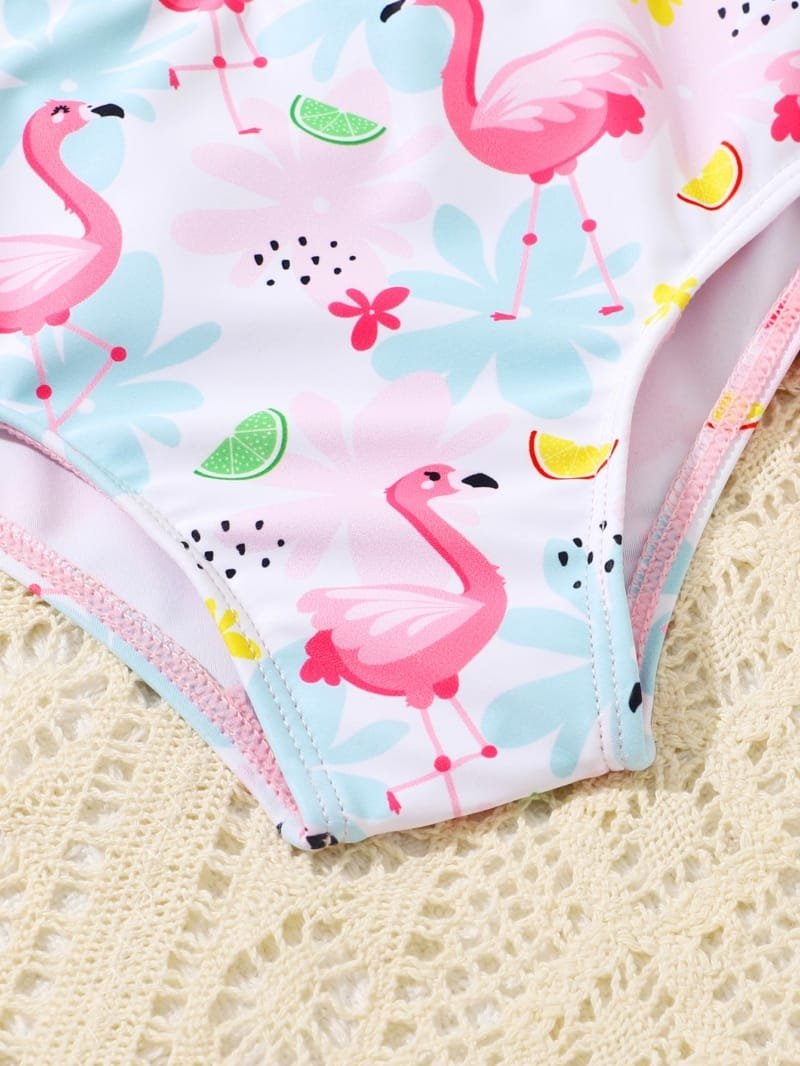 Conjunto de playa multicolor con falda y estampado de flamencos