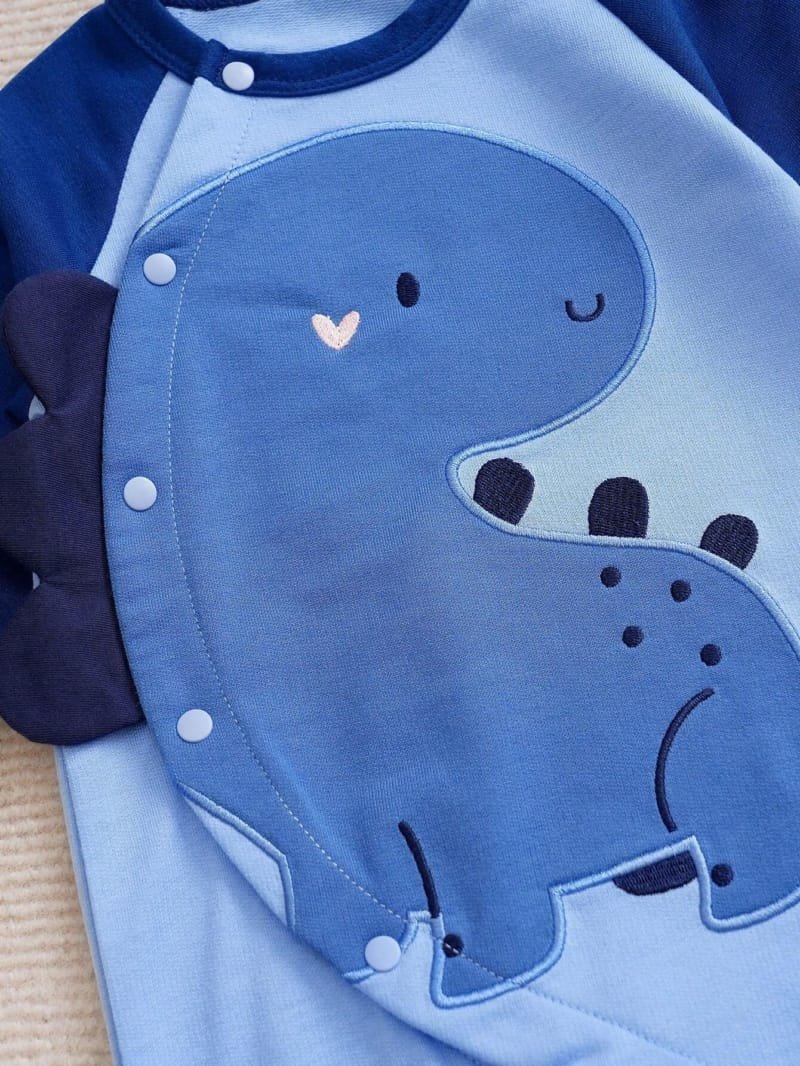 Pijama Azul de Manga Larga con Dinosaurio Bordado para Bebé