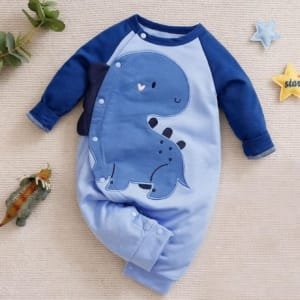 Pijama Azul de Manga Larga con Dinosaurio Bordado para Bebé