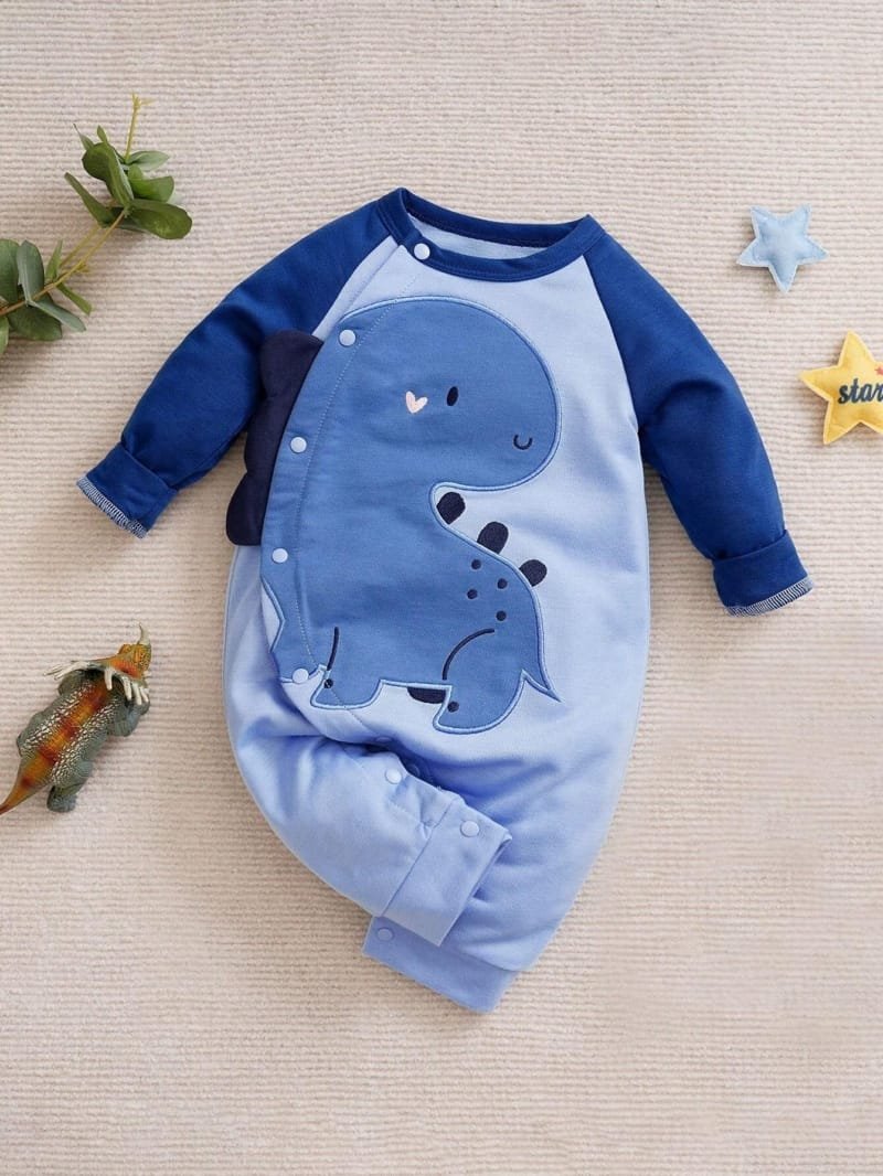 Pijama Azul de Manga Larga con Dinosaurio Bordado para Bebé