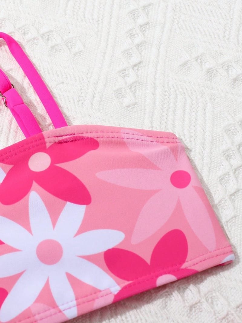 Ropa de playa rosa para bebé niña con kimono y estampado floral