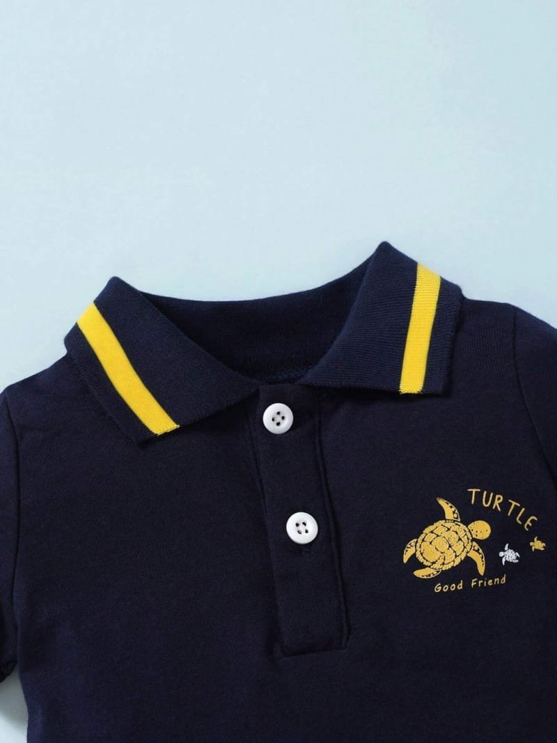 Conjunto de mameluco tipo polo y pantalón corto azul real