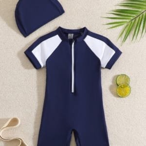 Bañador de una pieza unicolor y cremallera delantera para bebé