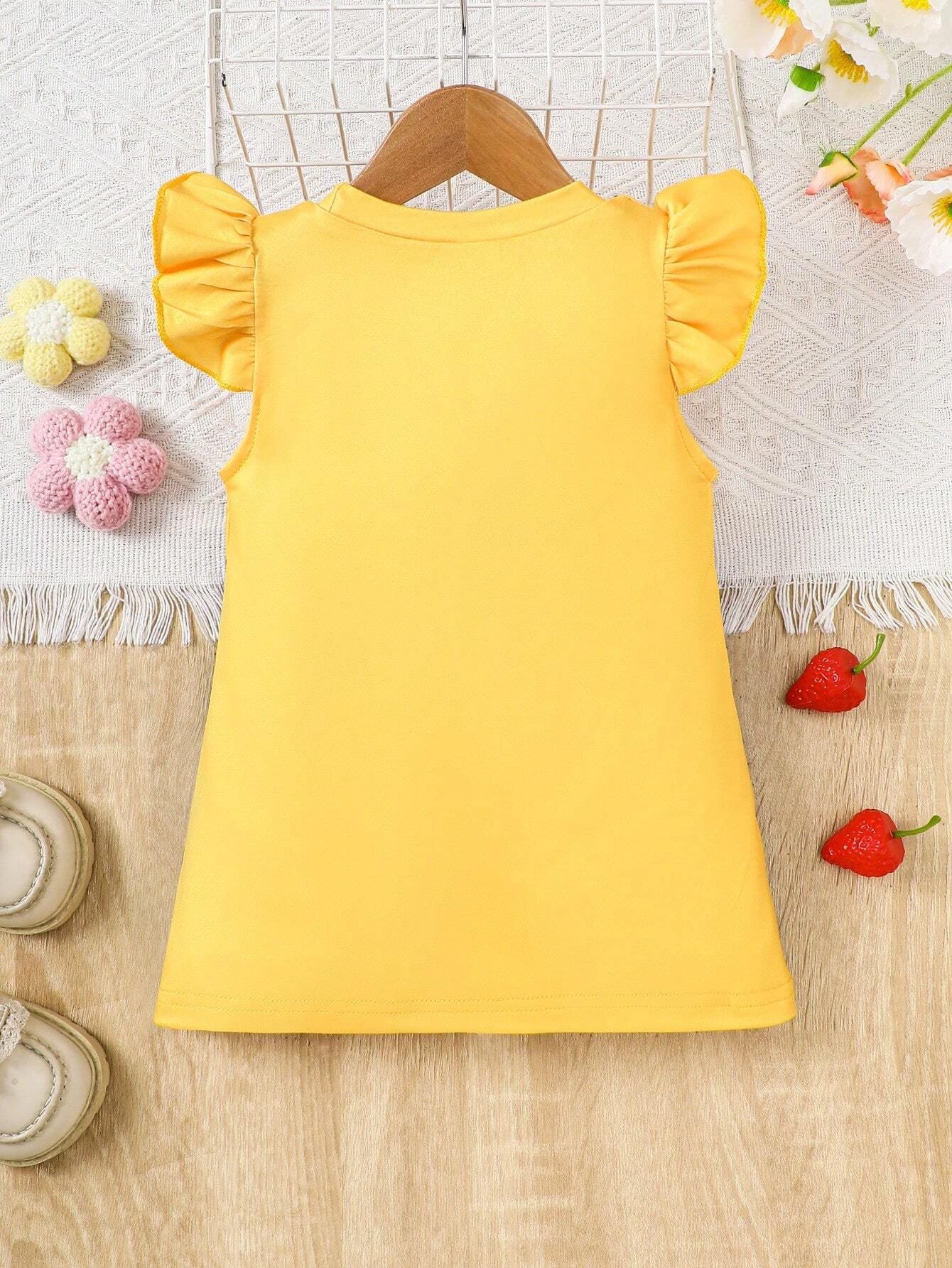 Vestido de Tirantes Amarillo con Estampado de Abeja 1 Pieza