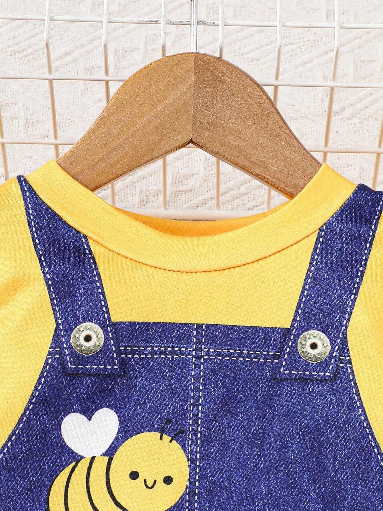 Vestido de Tirantes Amarillo con Estampado de Abeja 1 Pieza