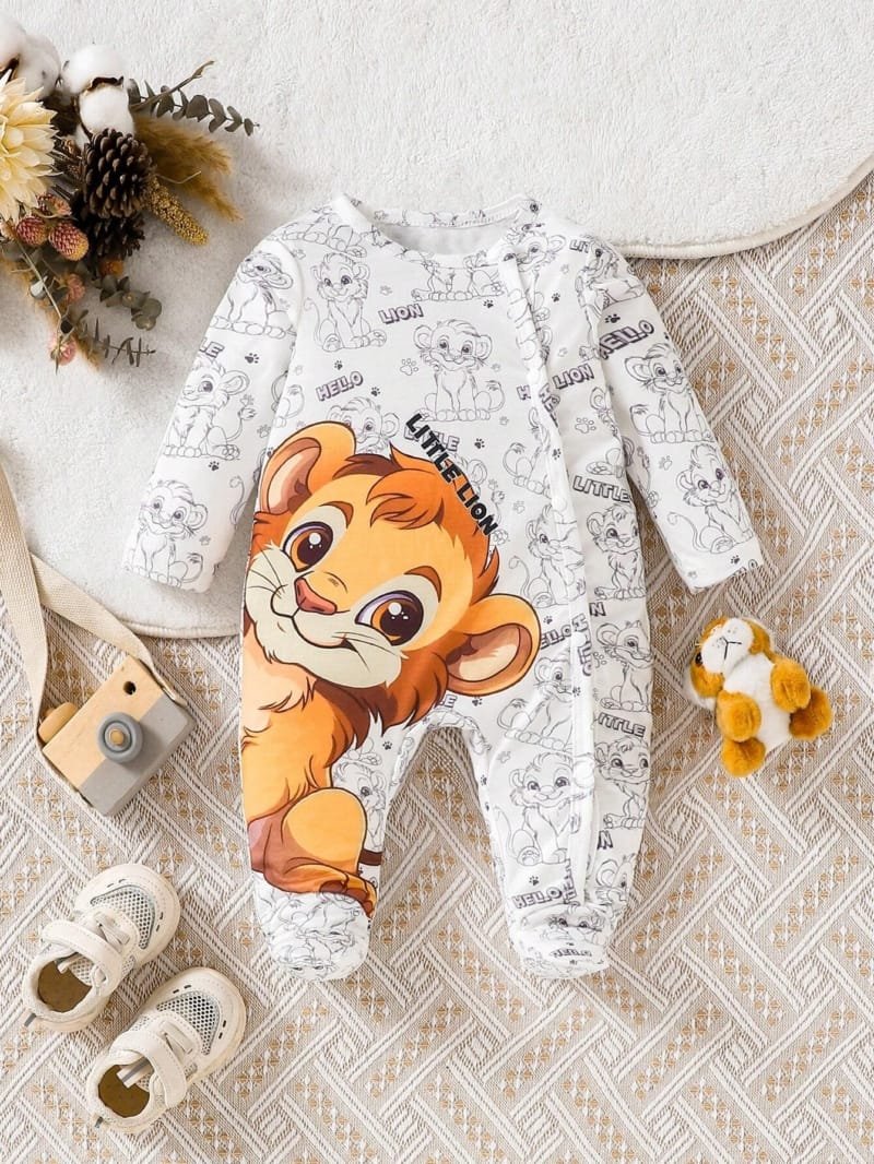 Pijama blanco con diseño de león para bebé niño